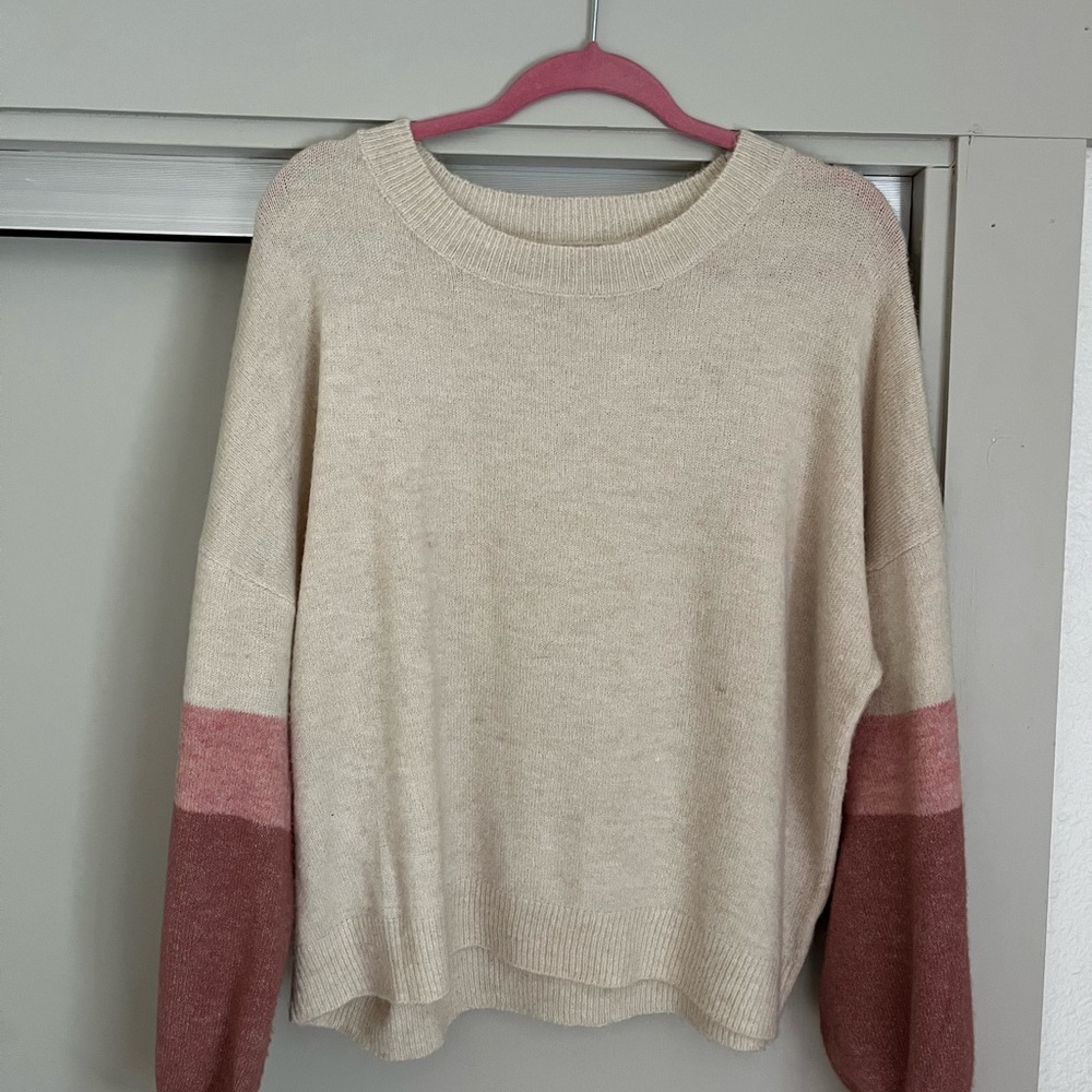 Colorblock Sweater - Cream and Pink